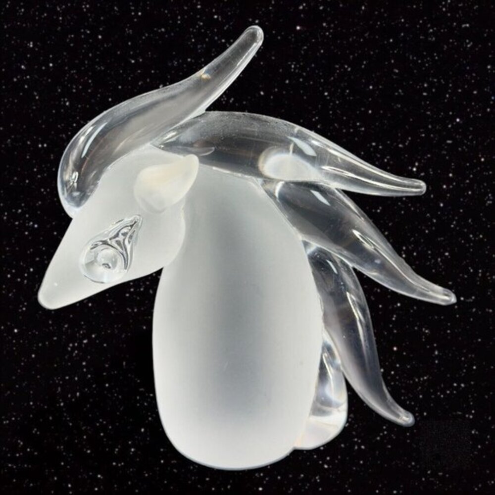 Venetian Murano Clear Frosted Glass Horse Bust Italy Figurine Paperweight READ
